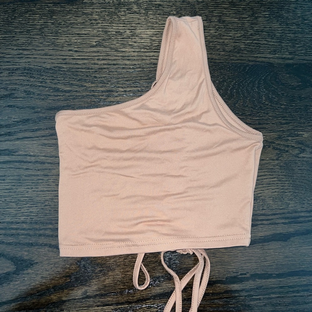 Light Brown One Shoulder Crop Tank Top